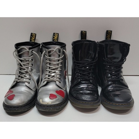 Dr Martens Boots Bundle Womens‎ 5 Mens 4 Black Glitter, Silver With Red Hearts